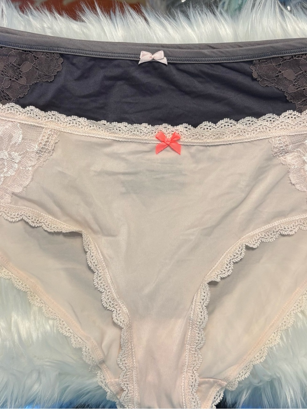 2 pack Victoria's Secret Lace Trim Bikini Panties in Charcoal & Light Pink